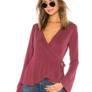 NWT Bobi Burgundy Bell Sleeve Wrap Blouse